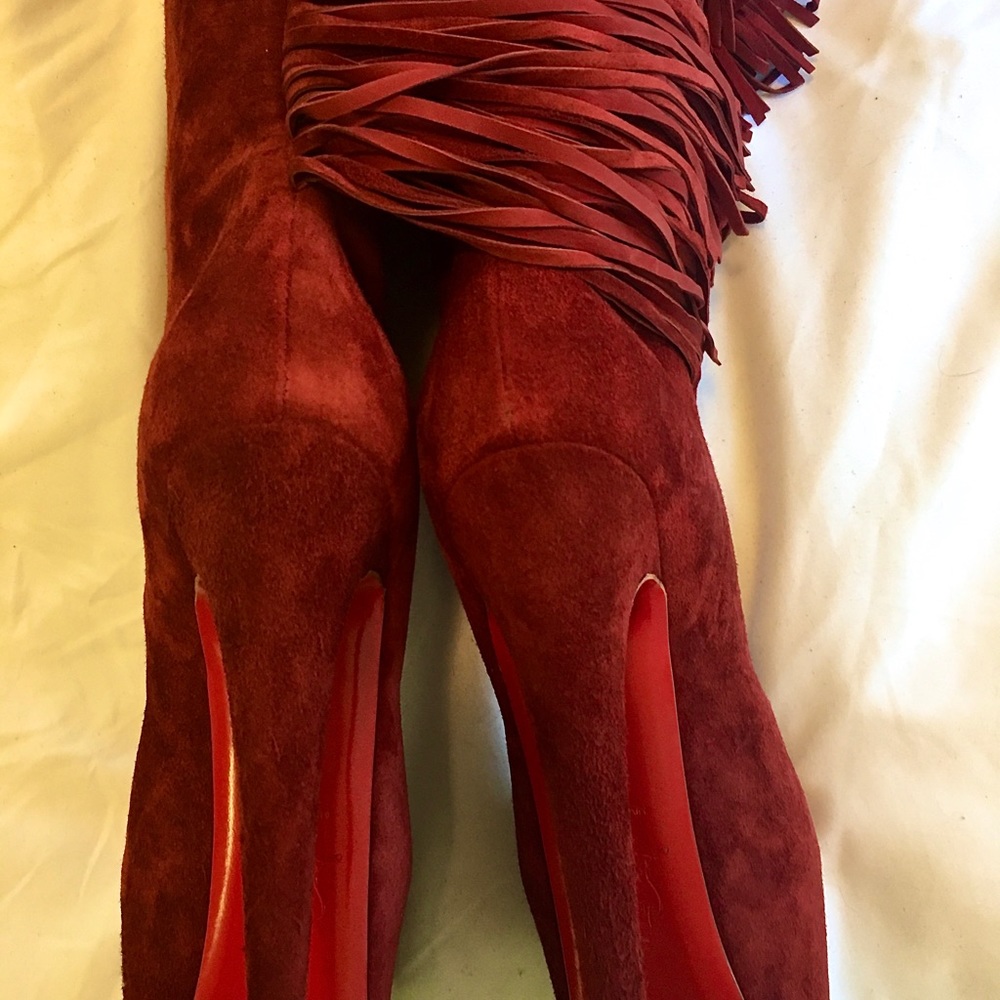 NEW Christian Louboutin INTERLOPA 160 Velours Fringe Boots - Picture 10 of 10